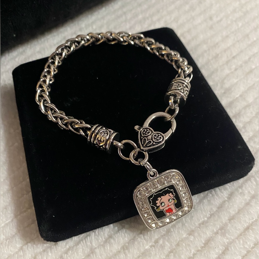 Betty Boop Themed Charm Bracelet with Heart and Character Pendant